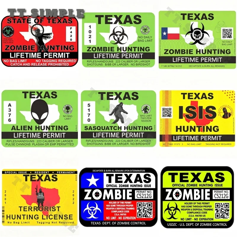 TT Cool Creative Texas Zombie Alien Sasquatch Terrorist Hunting Permit Bumper Laptop Sticker DECAL Funny Truck  Car Sticker