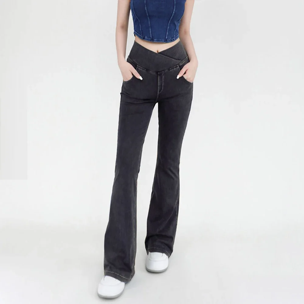 Yoga Jeans for Women Denim Pants Sexy Flared Trousers Lady Pants Hip Lifting and Cross Waist Design Indoor Sports Outdoor Flared