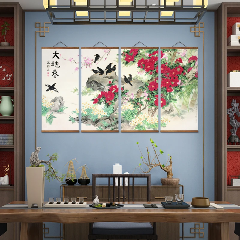 

MT0976 Chinese Style spring scenery flowers Canvas Decorative Wall Art Posters Solid Wood Scroll Paintings