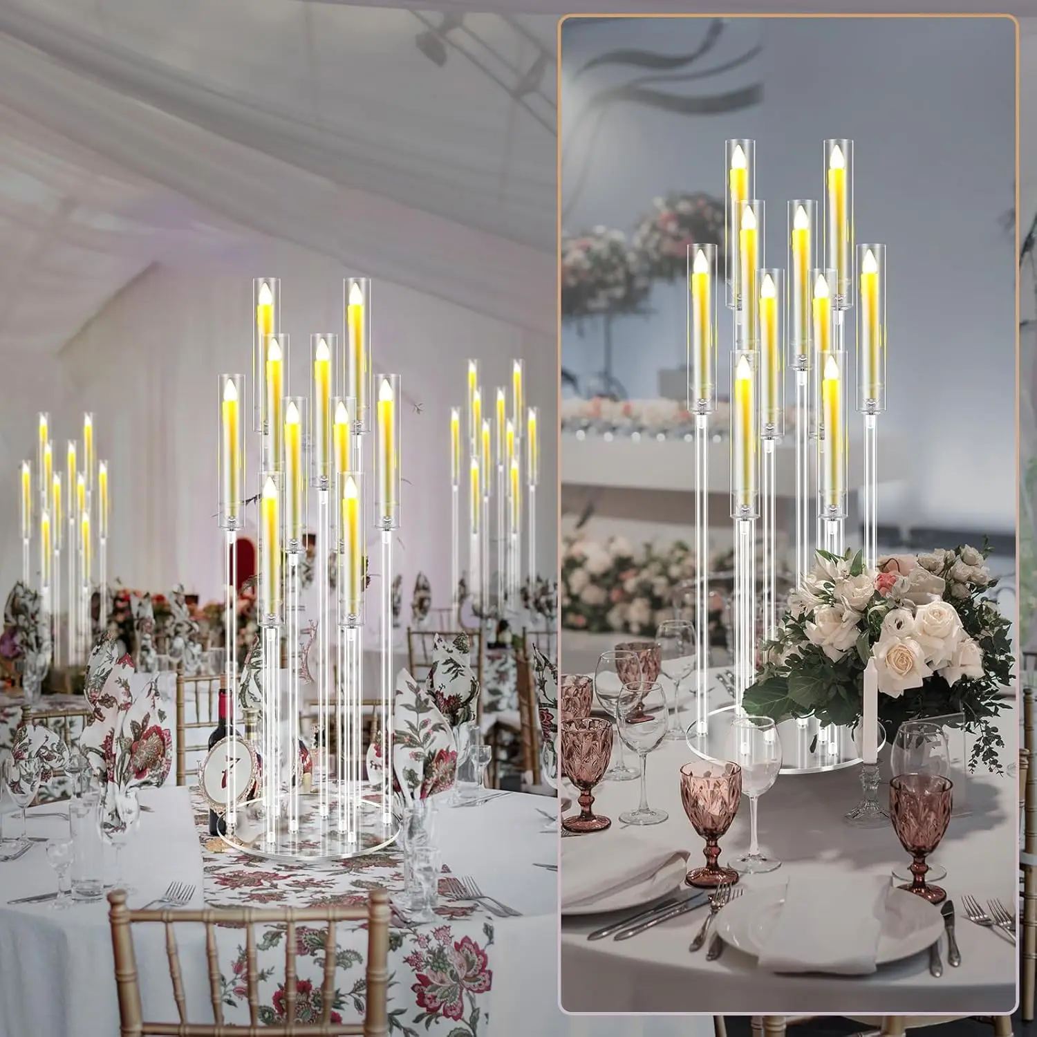 10 Arm Acrylic Floor Candelabras Centerpieces Wedding Candle Holder Clear Candelabra with Removable  Party Dinner Table Hom