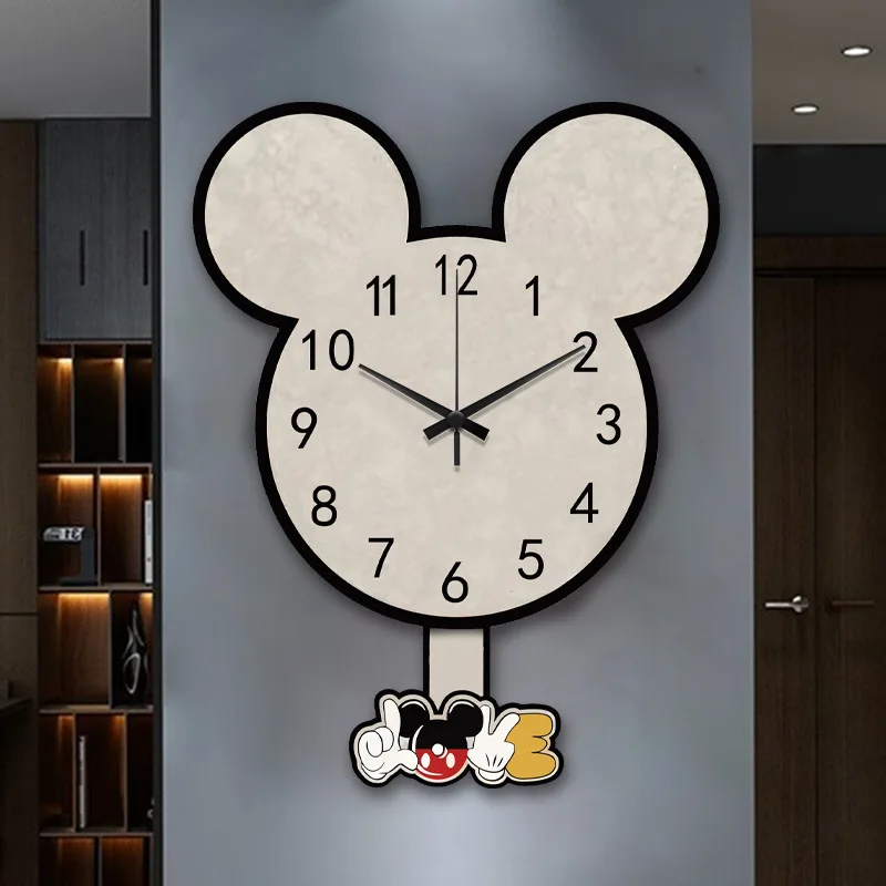 Mickey Cartoon Shaped Wall Clock Modern Silent Clocks 3D Creativity Wall Elegant Home Ornaments Home Decoration Living Rooms