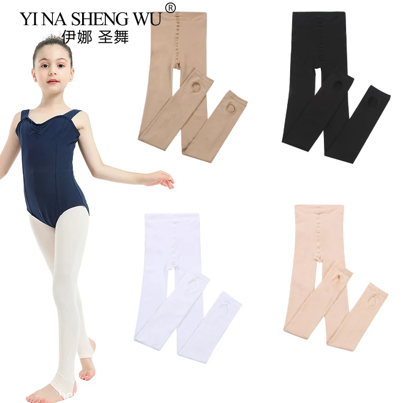 Professional Children Girls Adult Ballet Tights White Ballet Dance Leggings Pantyhose with Hole Nude Stocking Step Foot Pants