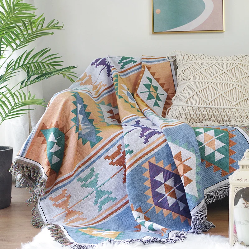 

Nordic style sofa cover geometric pattern sofa towel knitted double-sided sofa blanket Bohemian leisure blanket cover blanket