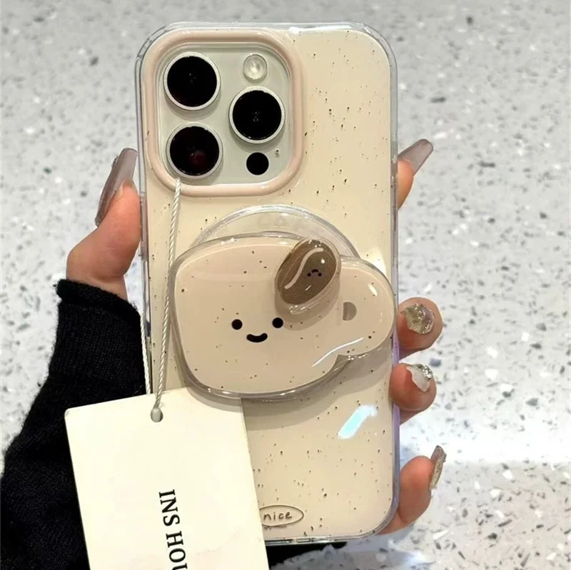 

Luxury Artistic Ink Splashing Magsafe Wireless Charge Case For iPhone 15 14 13 16 Pro Max Cute Cartoon coffee Magnetic Holder