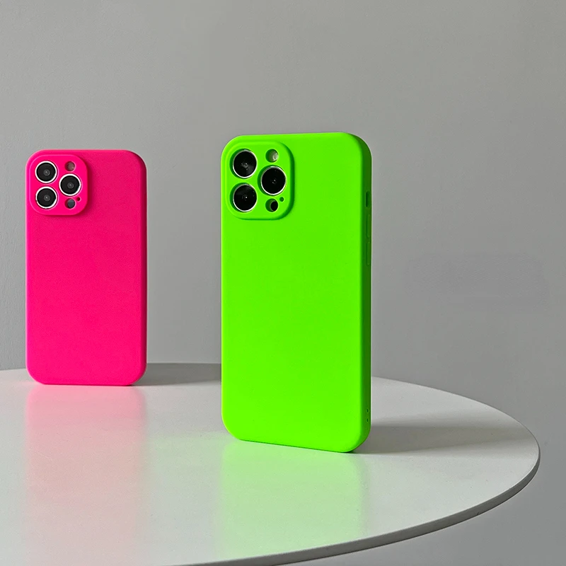 For iPhone 14 Pro Max Case Neon Liquid Silicone For iPhone12 11 13 Pro Max Fluorescence Cover For iPhone XR 7 8 Plus XS MAX X