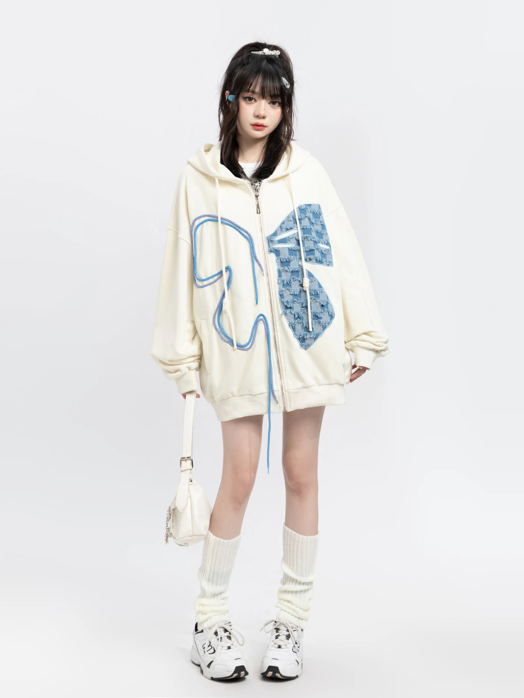 Japanese Style Fashion Butterfly Zipper Cardigan Hooded Sweatshirt Women Autumn 2024 Loose Casual All-Match Oversized Hoodie