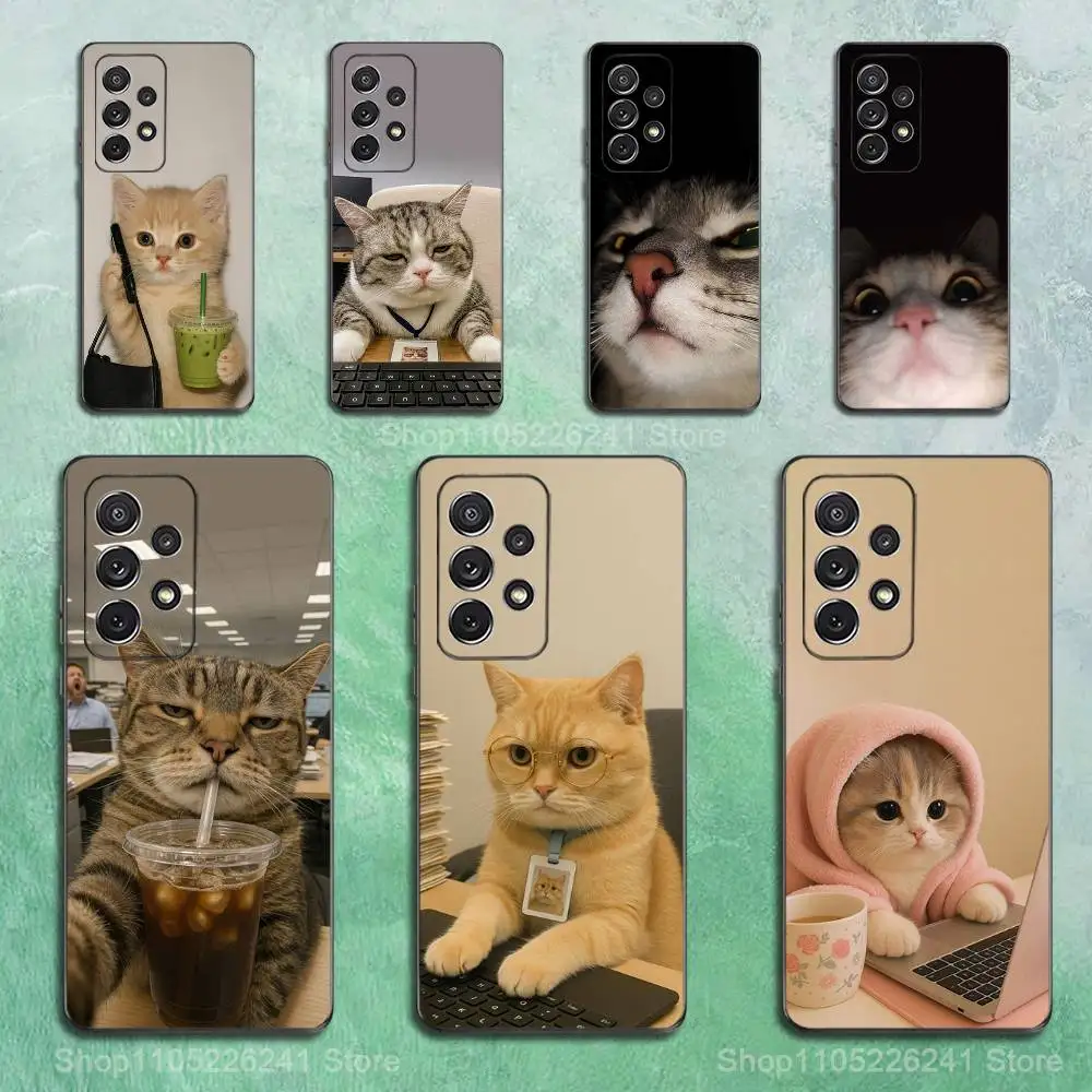 

Emoji Art Tired Cat Phone Case For Samsung S22,S21,S20,S10,S9,S25,S24,S23,Ultra,FE,Plus,Lite,Soft Silicone Black