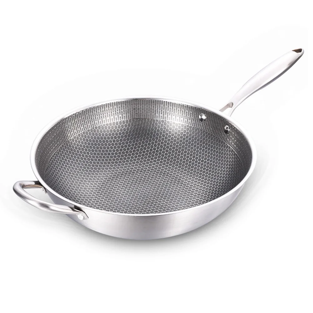 Frying Pan Stainless Steel Wok with Stay-Cool Handle Dishwasher Oven Safe