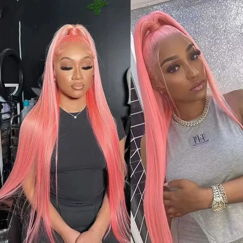 

Pink Straight 13x4 Transparent Lace Front Wigs 180 Density Remy Lace Frontal Wig Pre Plucked Human Hair Wigs Baby Hair For Women