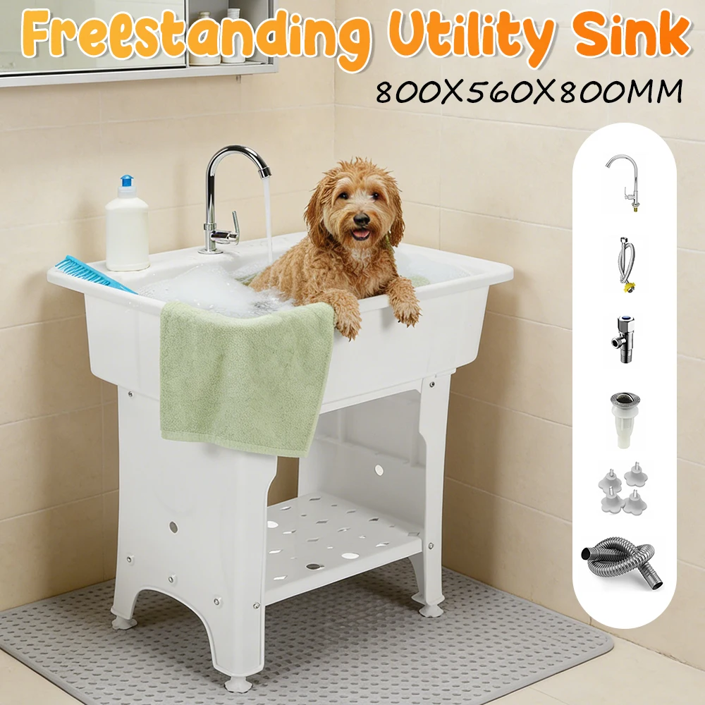

Portable Freestanding Utility Sink with Washboard & Faucet Large Deep Basin Laundry Tub for Basement Garage Garden Bathroom ﻿