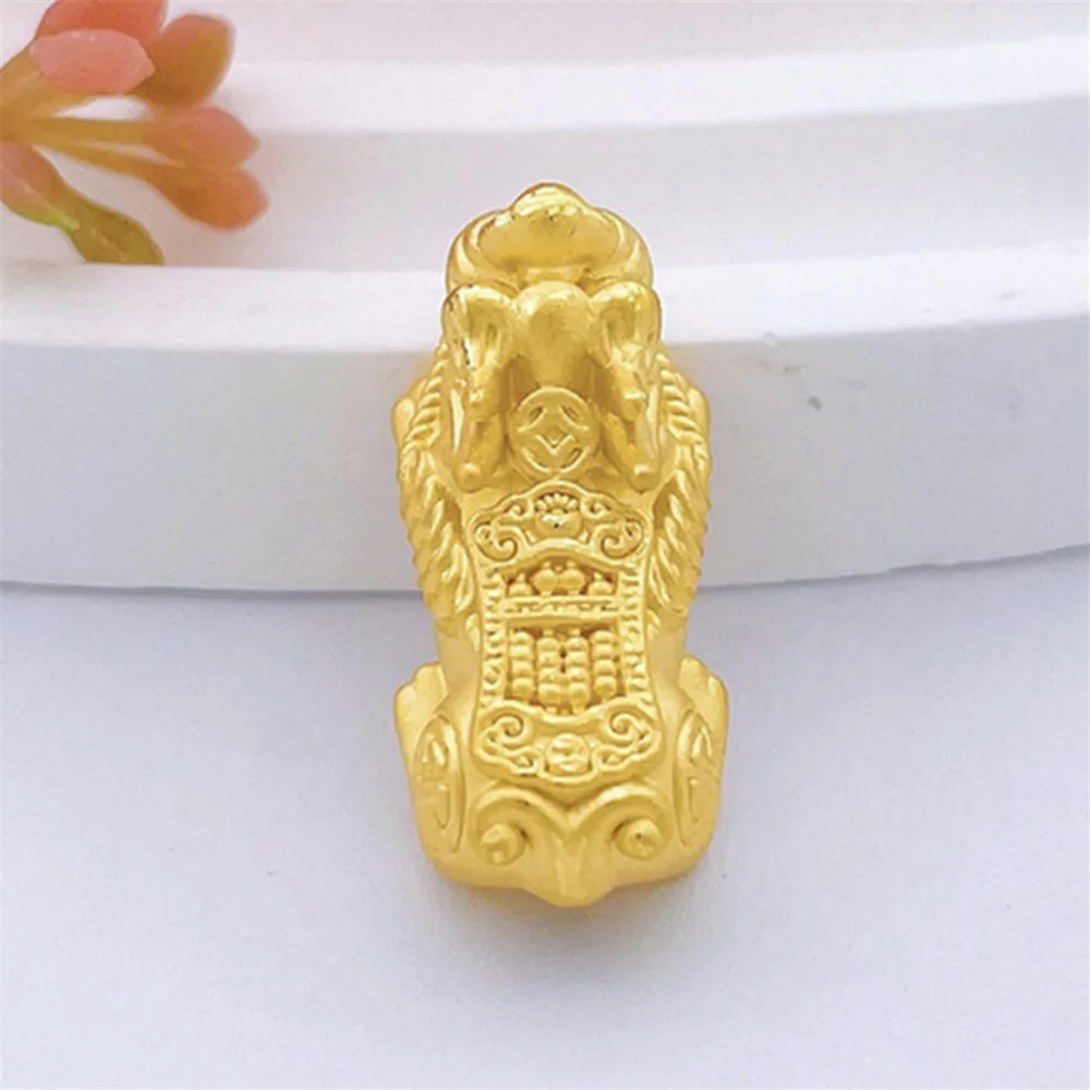 

Pure 999 24K Yellow Gold Men Women 3D Lucky Craved Abacus Dragon Pixiu Pendant 1-1.2g