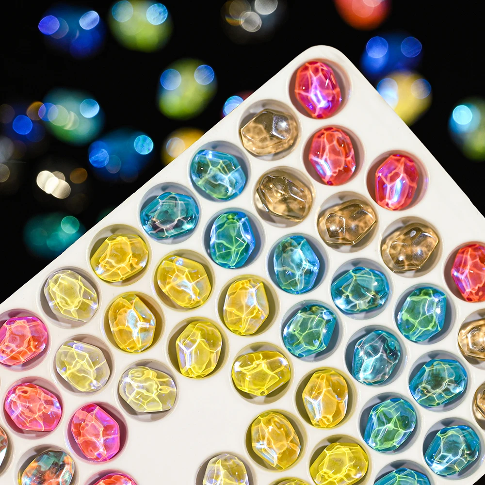 50Pcs Water Ripple Stone Nails Glitter Rhinestone 8x10mm Light Wave Crystal Manicure Gems Flat Back Ice Through Nail Art Parts J