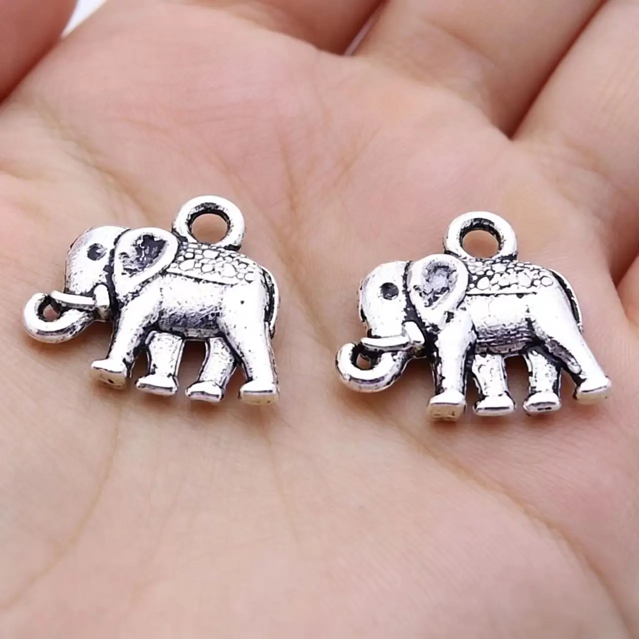 40 Pieces/Lot 12x14mm Antique Silver Color Double Sided Elephant Charms Bracelet Charm Keychain For DIY Jewelry Making