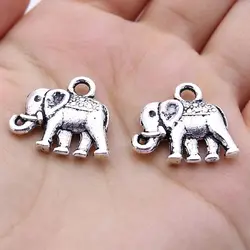 40 Pieces/Lot 12x14mm Antique Silver Color Double Sided Elephant Charms Bracelet Charm Keychain For DIY Jewelry Making