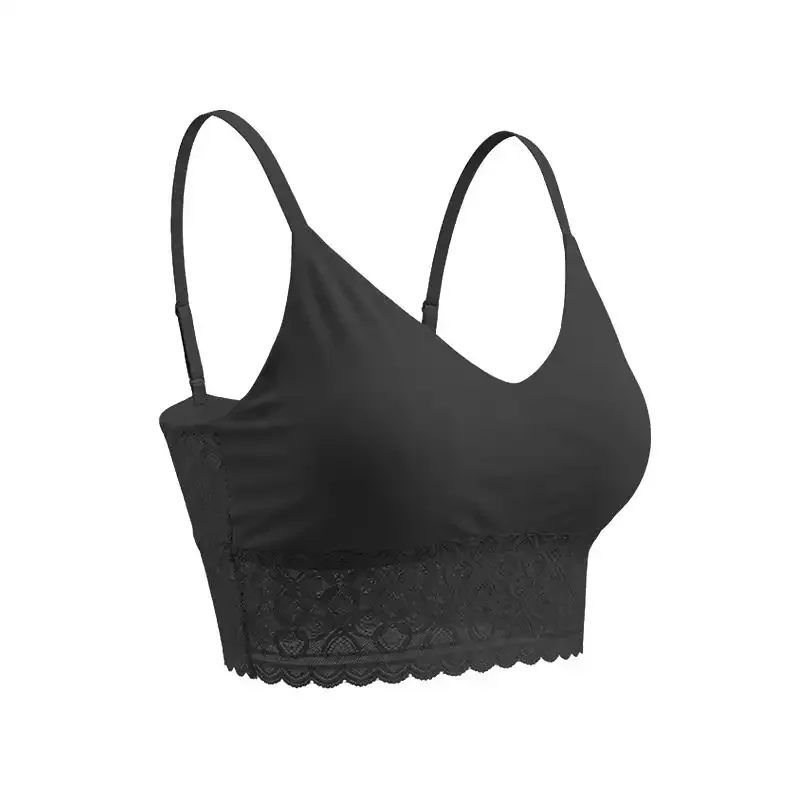 French Style Women Summer Thin Lace Trim Backless Camisole Bra Built-in Pads Comfy Daily Workout Underwear S-3XL