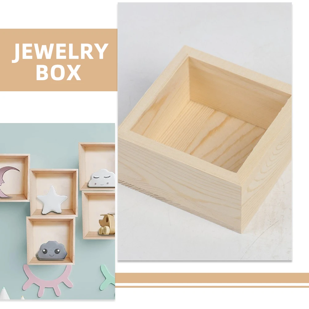 กล่องไม้ดิบ 5 ชิ้น สำหรับงาน DIY กล่องเก็บของขนาดเล็ก สำหรับใส่เครื่องประดับ งานฝีมือ ของตกแต่ง ของขวัญ อุปกรณ์งานฝีมือ