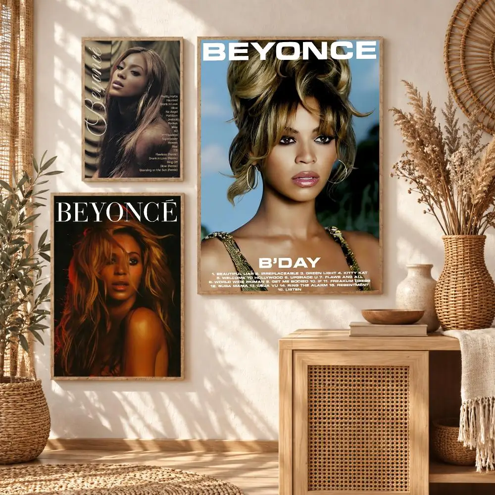 R&B Pop Singer B-Beyonce Poster Premium Modern Waterproof Wall Art Pictures for Bedroom Living Room Bar Decor