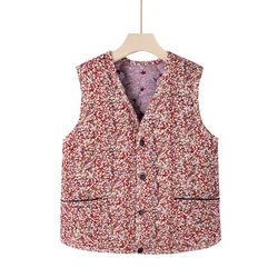 Women flowers Vests Autumn Ultra-light Sleeveless Jacket Winter Warm Cotton Base Vest Button Waistcoat Female