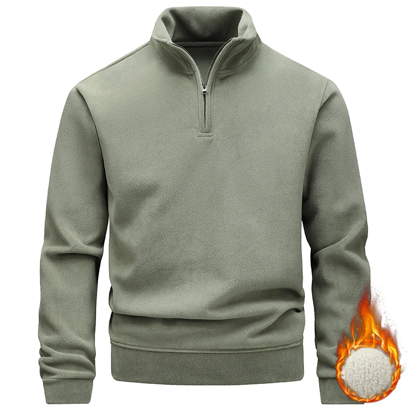Sweatshirt Herren Fleece Warm Half Zipper Rollkragen Sweatshirt Solide Herbst Winter Pullover Koreanische Casual Sweatshirts Sportswear