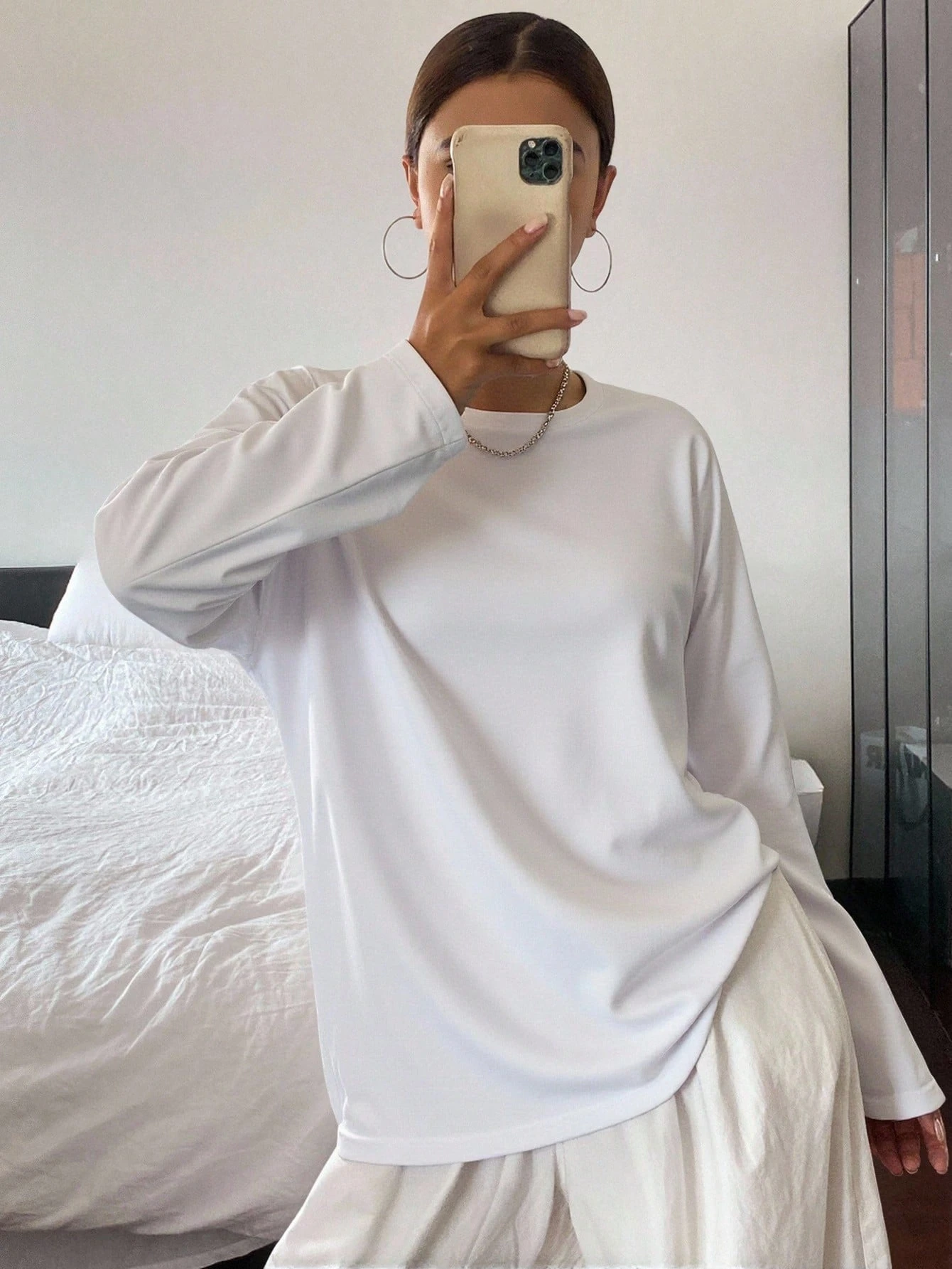 Women's Casual Home Wear for Daily Use and Street Scenes, Round-Neck, Loose-Sleeved, Long Sleeves, for Couple Outfits
