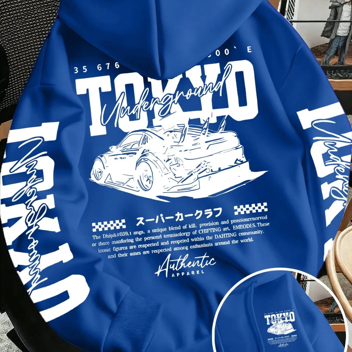 Herren JDM Racing Car Hoodie Tokyo Underground Japanische Streetwear Doppelseitiger Rücken- und Ärmeldruck Oversized Pullover Sweatshirt – Detail 9