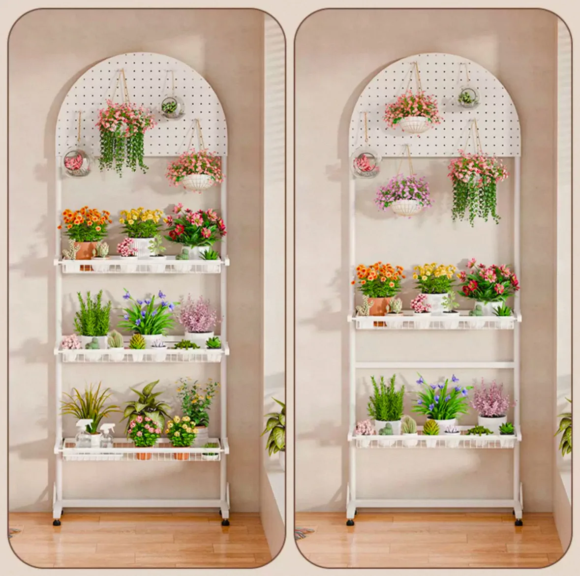 Balcony flower stand floor-to-ceiling hole board storage shelf wrought iron living room multi-layer display modeling