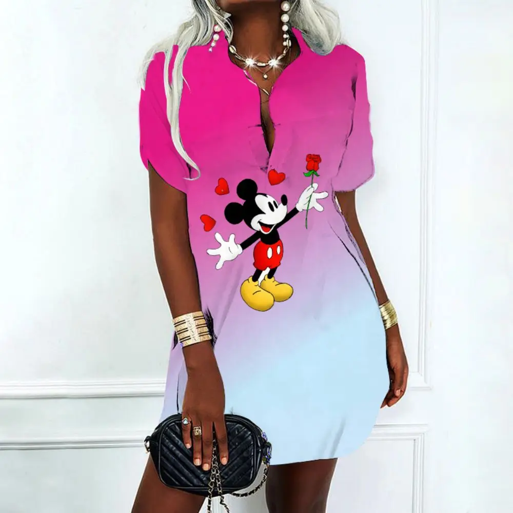 

Mini Dress V-Neck Disney Fashion Summer Dresses Woman 2022 Offer Y2k Minnie Mouse Sexy Dress for Women Mickey Polo Shirts Korean