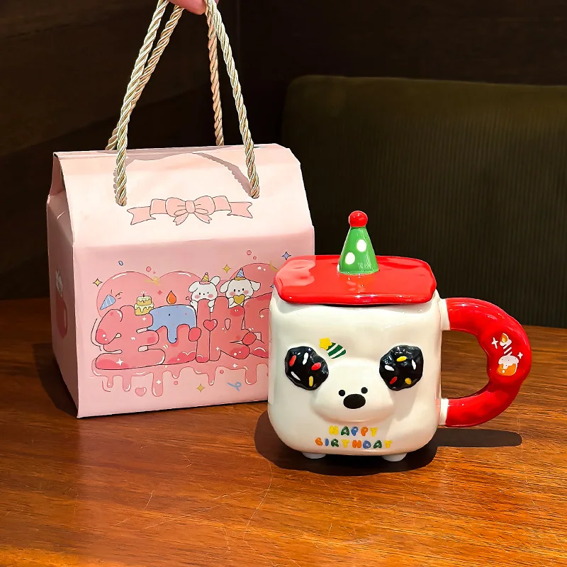 

Latest Spot 350ml Puppy Mug With Lid Ceramic Cup Birthday Gift Souvenir Office Water Cup Household Drinking Water Cup