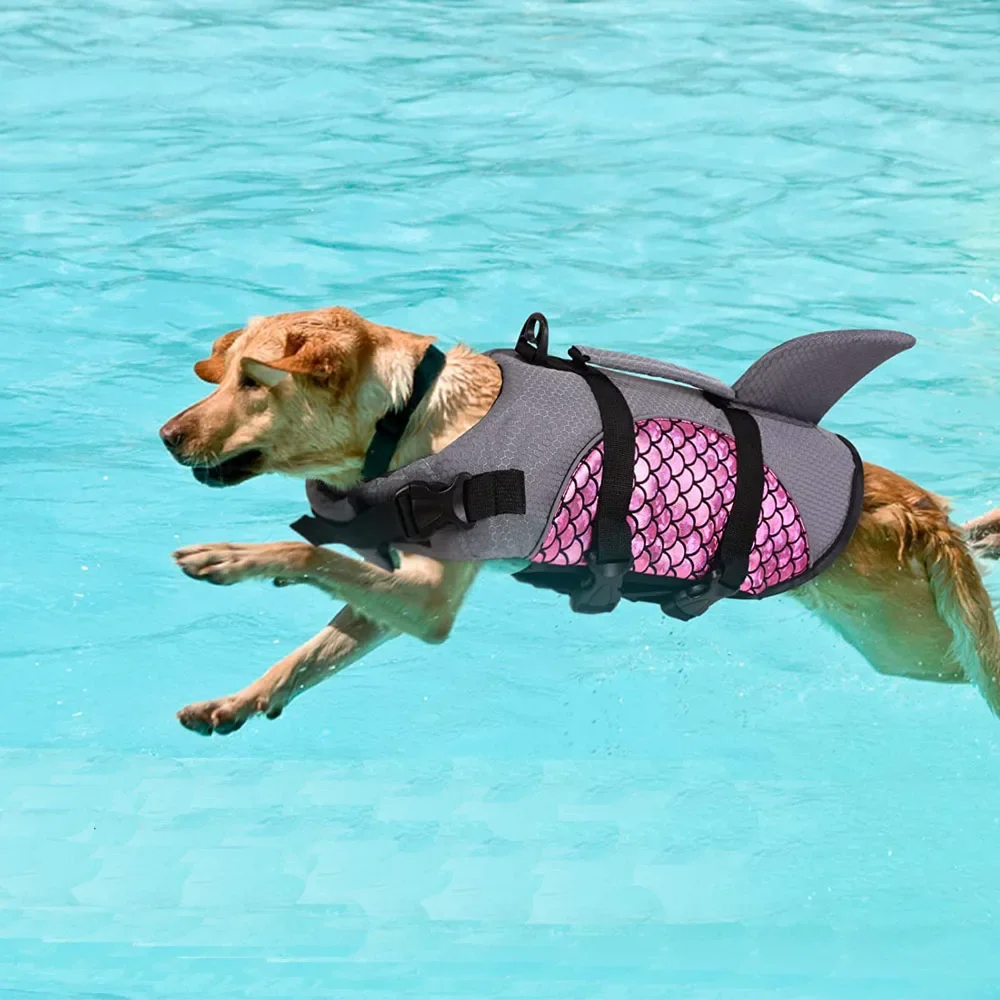 Dog Life Jacket Shark Pets Life Vest Adjustable Ripstop Dogs Swimming Safety Vest With Superior Buoyancy Rescue Handle For Dogs