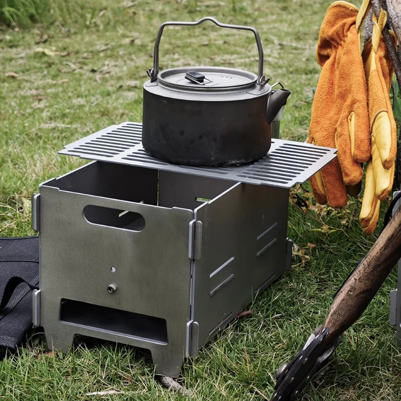 With Adjustable Height Multifunctional Fire Pit for Outdoor Camping Titanium BBQ Grill Rack Portable & Assembled Charcoal Stove