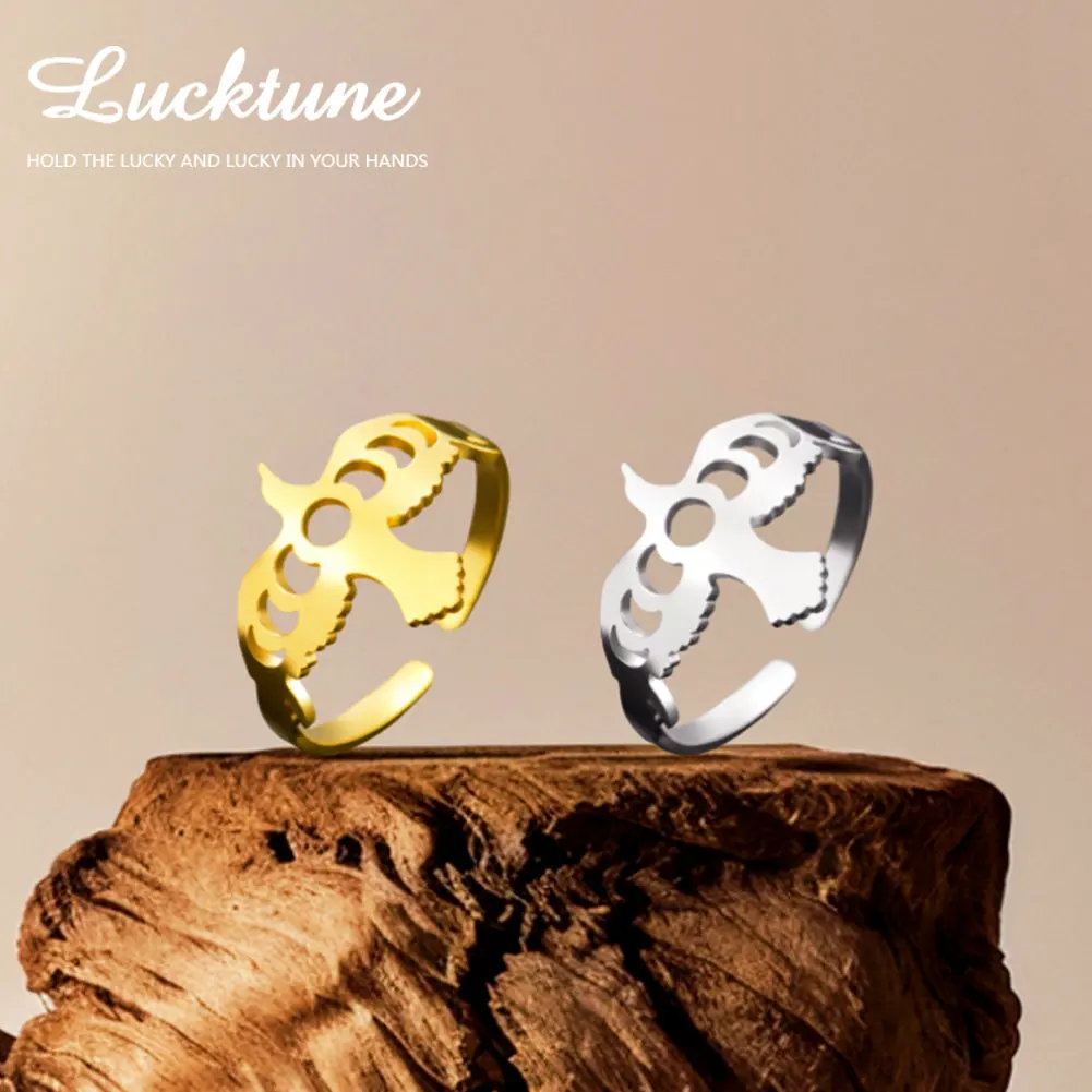 Lucktune Vintage Raven Wings Rings for Man Women Stainless Steel Hollow Moon Phases Viking Odin Crow Ring Jewelry Party Gift New