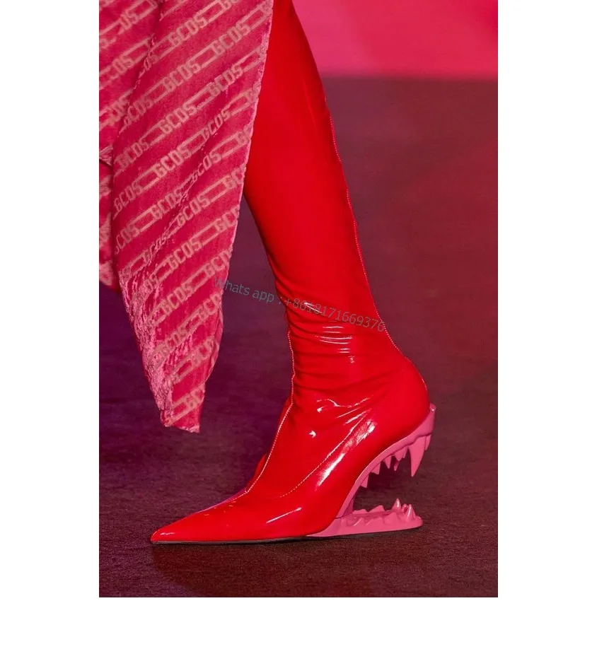 

Luxury Pointed Toe Design Strange High Heel Boots Lady Show Thigh High Patent Leather Boots Fashion Shoes Dress Women Sexy 2023