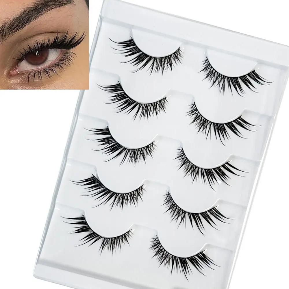 5 Pairs Women's Beauty Wispy Cat Eye False Eyelashes Black Thin Band 7-13mm Foxy Eye Lashes Long Natural Eyelashes Eye Extension