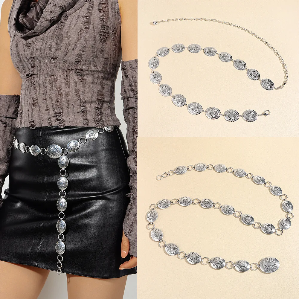 

Винтажная металлическая поясная цепочка для тела, декоративная резьба по цветку, затемнение Proc, универсальный мужской ремень Faion Accory