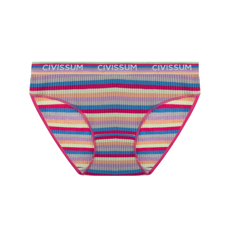 2PCS/Set Women Plus Size Cotton Panties M-4XL Sexy Underwear Colorful Rainbow Striped Comfort Lingerie Girls Cute Briefs 608