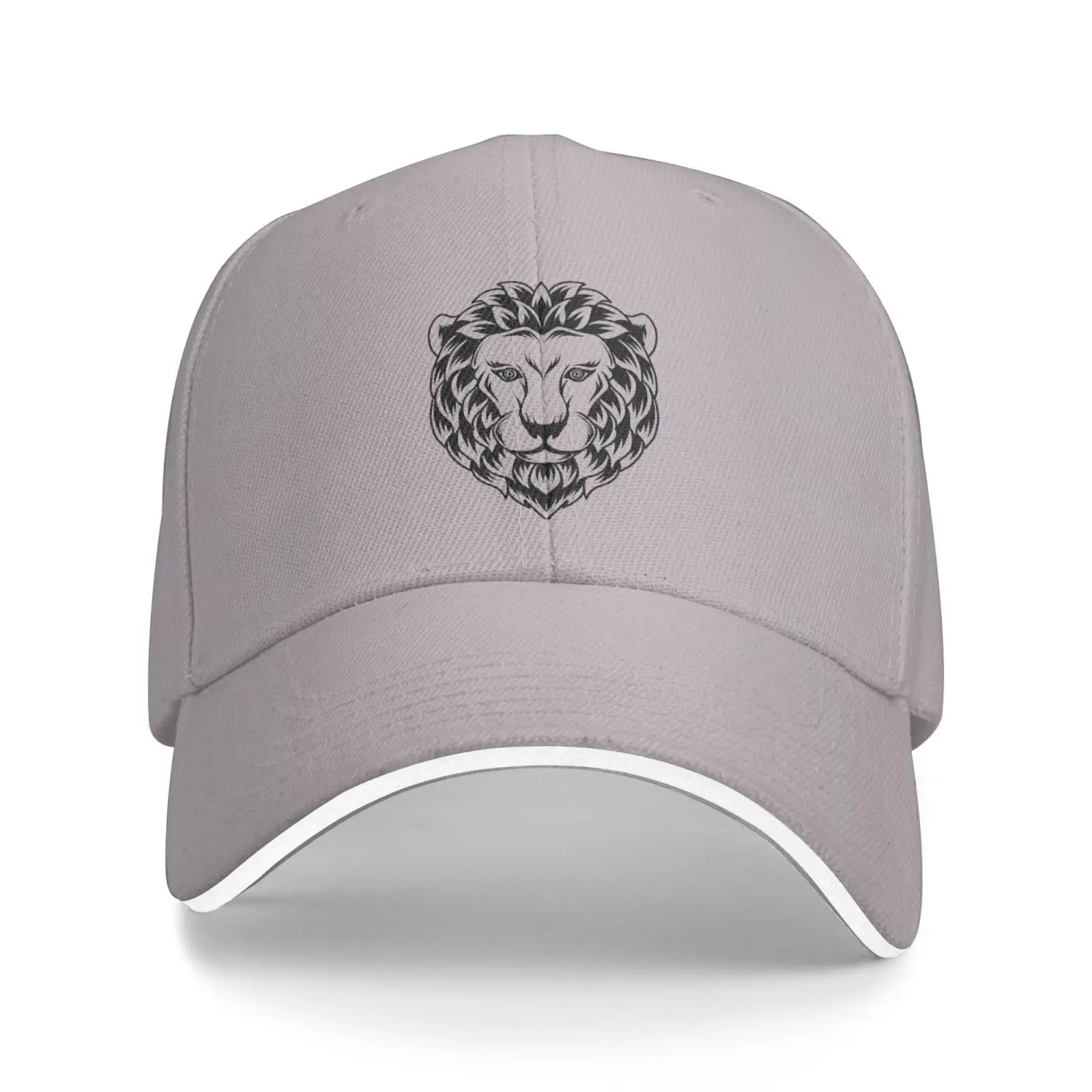 Black and White Lion Head Baseball Cap Sandwich Brim Hats for Men Women Adjustable Caps