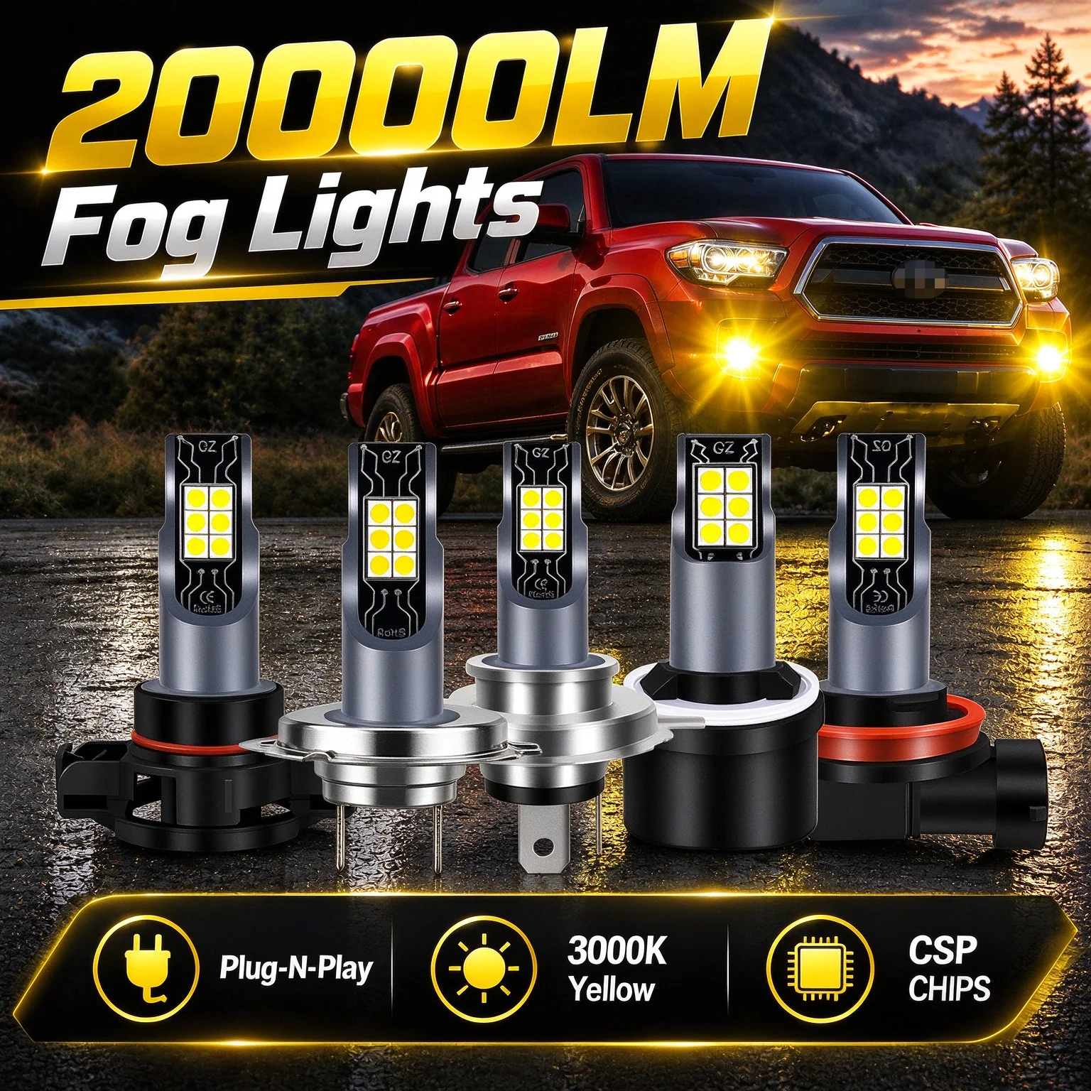 2 buah lampu kabut LED Canbus - Led Fog Light H11 3000K Yellow ulasan dan harga