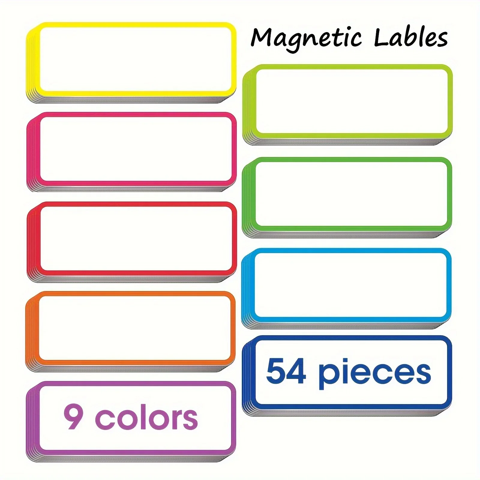 

54pcs Magnetic Dry Erase Labels Name Plate Tags Flexible Reusable Neon Name Stickers Rainbow Frame for Whiteboards