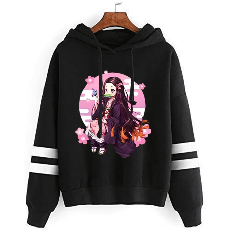 New Men/Women Hoodie Anime Kamado Nezuko Print Hoodie Casual Stripe Long Sleeve Sweatshirts Autumn Winter Personality Pullover