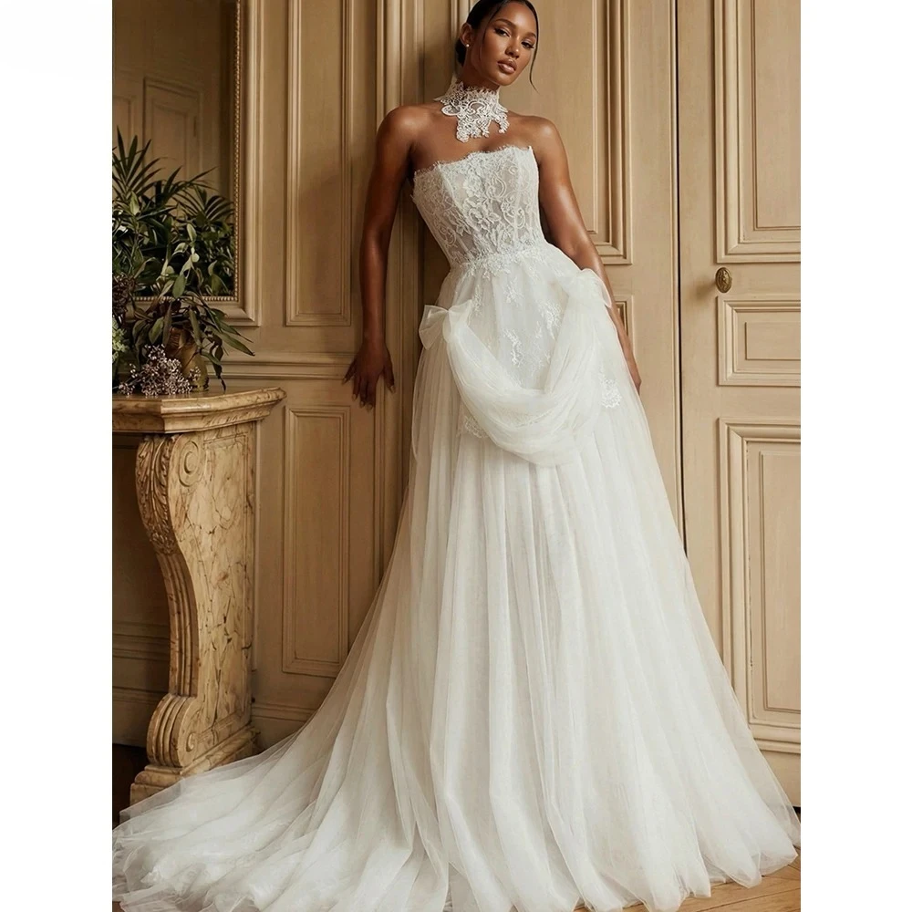 Customized  2 Piece Luxury Wedding Dresses 2026 Strapless Ivory Bride with Train Lace Bridal Gowns Vestidos for Formal Ceremony