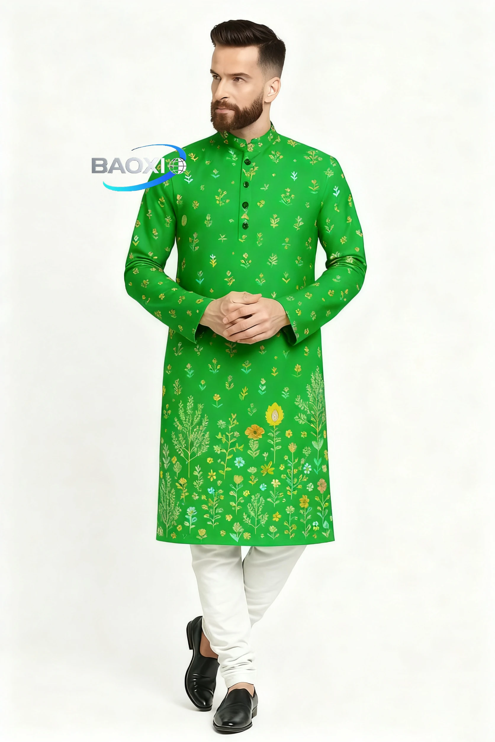 2025 uomo stampato kurta dheha alla moda e confortevole vestibilità colletto alla coreana abito lungo adatto a tutte le occasioni,