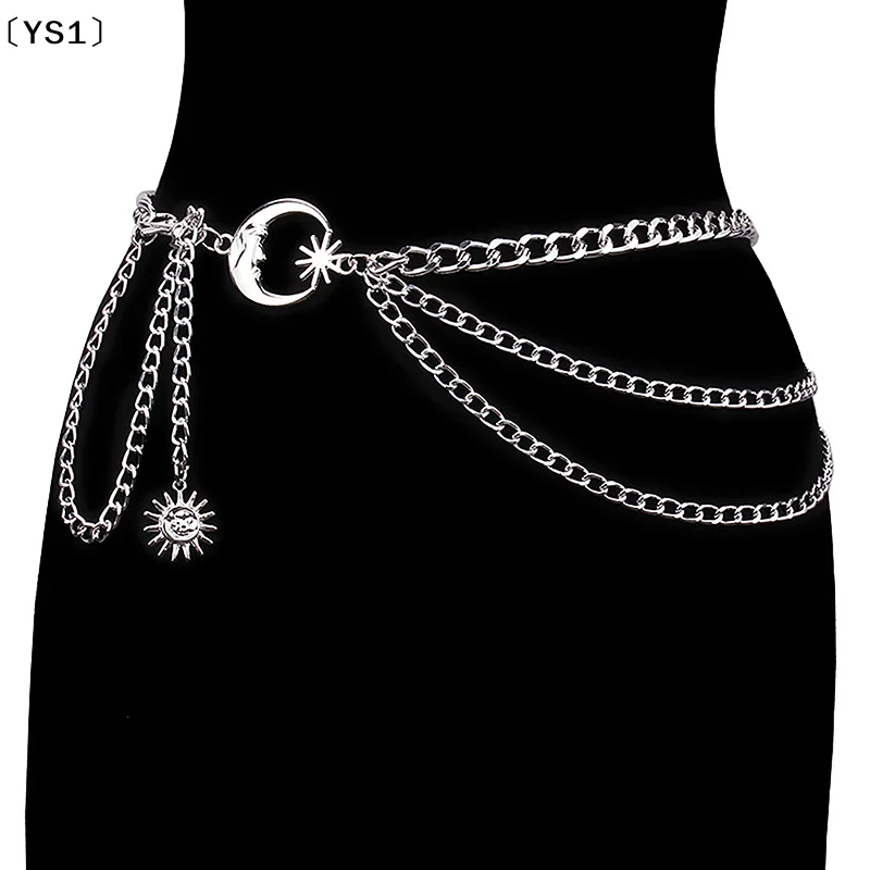 〔YS1〕1Pc Women Waist Chain Belt for Dress Skirt Belts with Moon Star Waistbands Gold Silver Ladies Clothing Chain Accessories