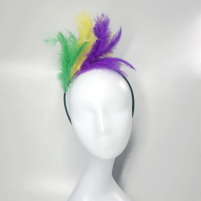 Mardi Gras เครื่องแต่งกายอุปกรณ์เสริมชุด Mardi Gras Tricolor Eyemask Feathers แถบคาดศีรษะ Neckerchief