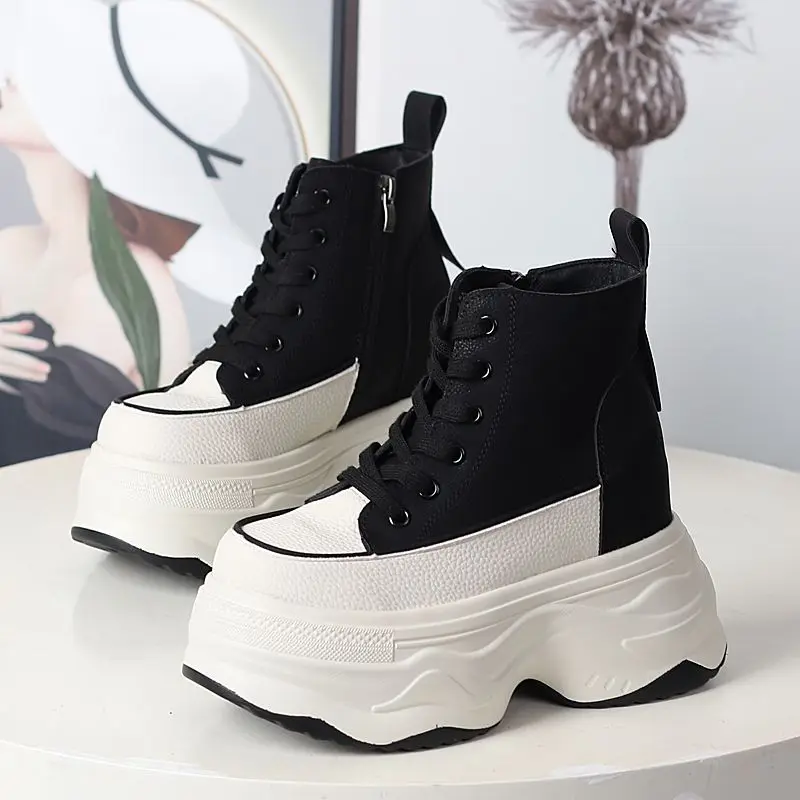

New 10CM 12CM Women Casual Sneakers Platform Wedge Heel Breathable Women's Shoes Female Genuine Leather Comrfortable Shoes Women