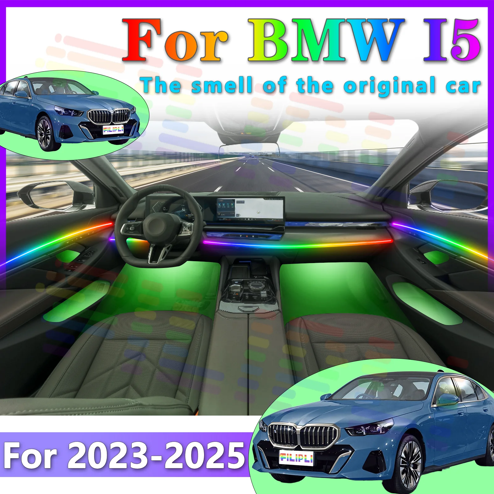 

FILIPLI для BMW i5, украшение интерьера, акриловая светодиодная лента для окружающего освещения, 64 цвета, приложение RGB, симфония для Premier Drive
