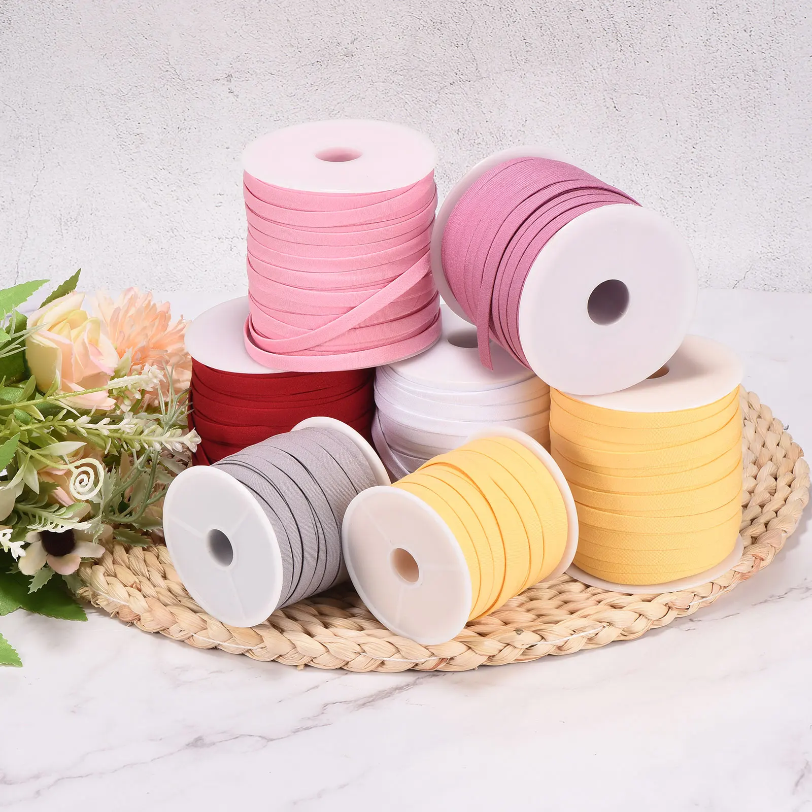 1.2/2/2.5cm Single Fold Bias Tape Polyester Continuous Bulk Bias Tape for Sewing Seaming Quilting Hemming Binding Crafts 5/25Yds
