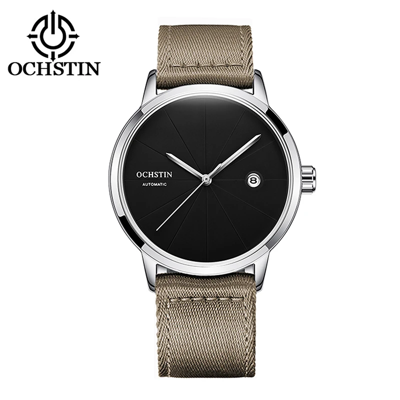 OCHSTIN-reloj mecánico automático para hombre, pulsera con esfera minimalista, fecha automática, correa de cuero y nailon, regalo