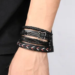 Vintage Leather Bracelet For Men Bracelet Rock Hip Hop Woven Four Piece Cowhide Handicraft Simple Handrope Jewelry For Men