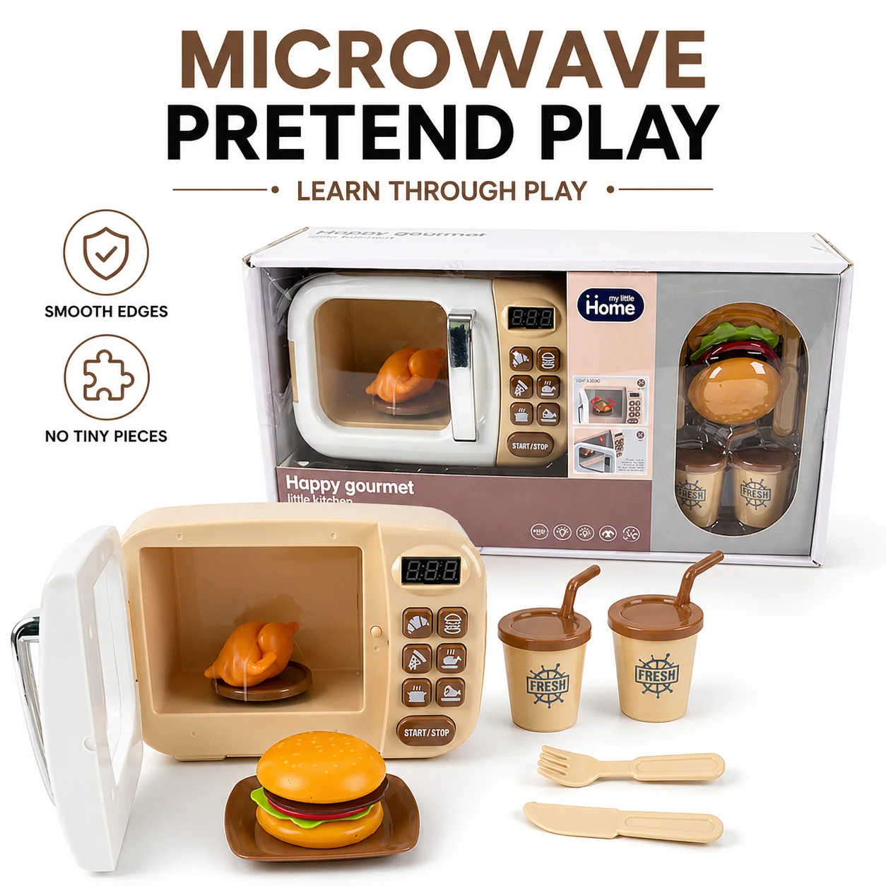 Kids Electric Microwave Pretend Play Toy, Kitchen Role Play Educational Gift for Toddlers 18M+