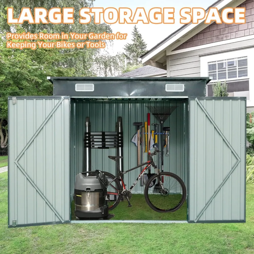 6' x 4' Outdoor Metal Storage Shed, Outdoor Shed, Galvanized Steel Garden Shed with Double Lockable Door, Tool Storage